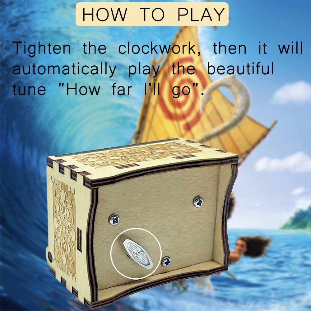 Sooharic Moana Music Box - Hand Carved Antique Wind Up Musical Gift Box for Kids, Birthday, Christmas & Special Occasions | Disney Moana Theme Collectible for Home Décor & Kids' Room