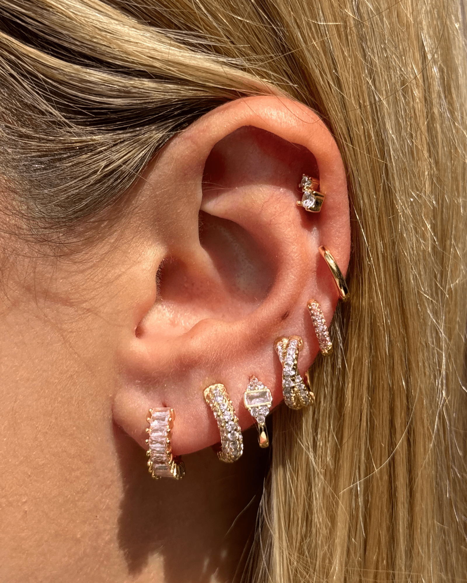 Izoa Celine Huggie Hoop Earrings for Women - 14K Gold Plated Pink Cubic Zirconia Stud Earrings | Perfect for Everyday Wear, Parties & Gifts
