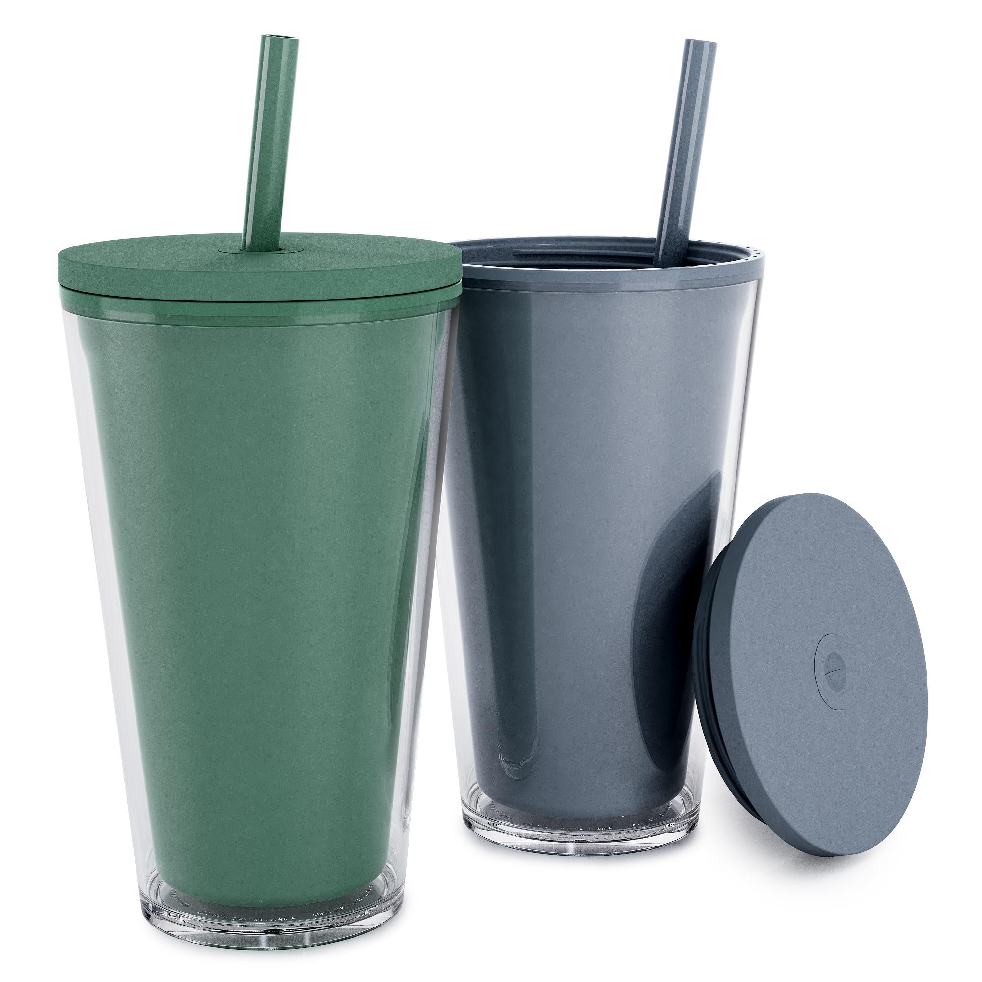Maars Classic 16oz Acrylic Tumbler with Lid and Straw - Premium Insulated Reusable Plastic Cup for Iced Coffee, Double Wall Design, BPA Free (Sea Forest, 2 Pack) - Perfect for Office, Travel, and Outdoor Activities