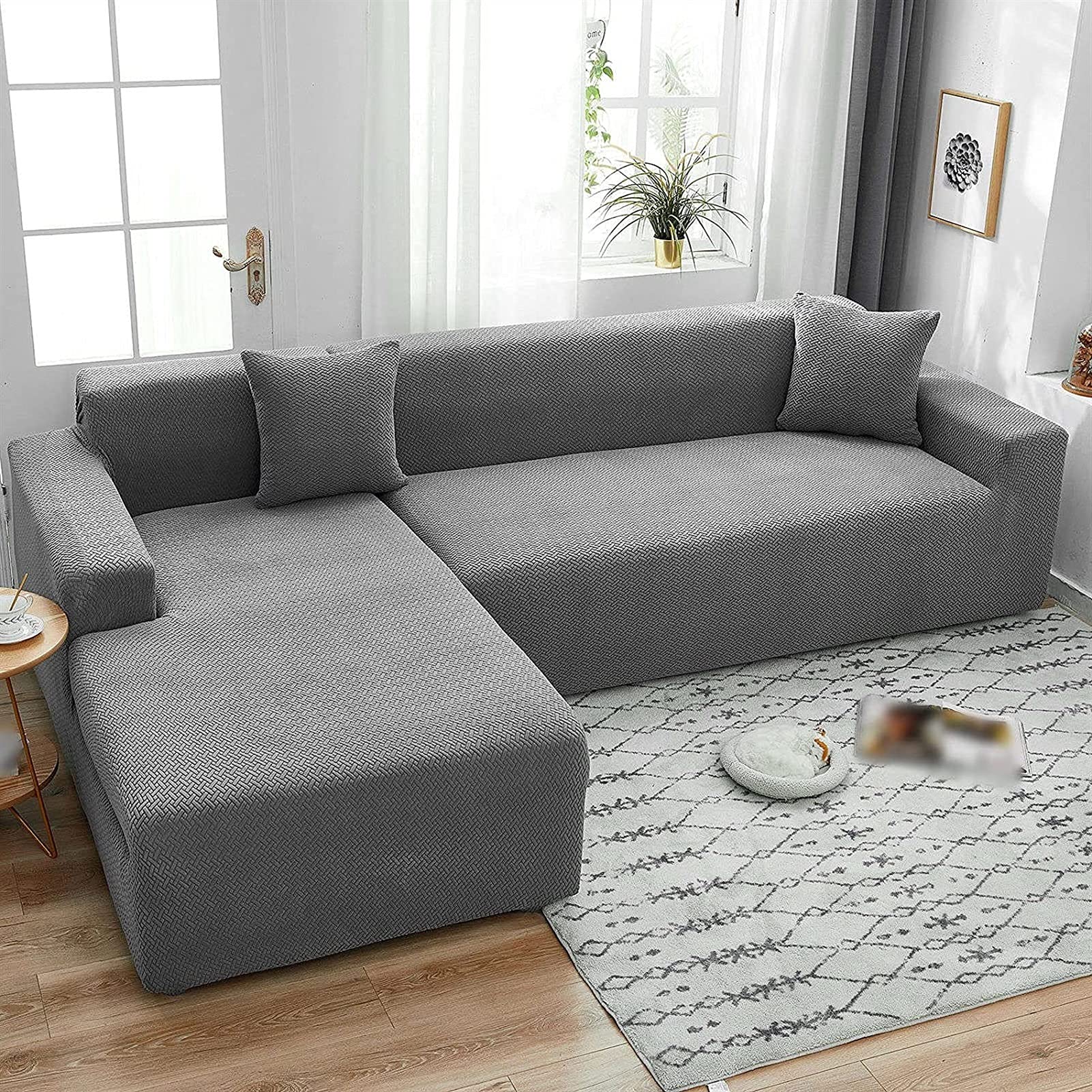 2-Piece Waterproof Stretch L-Shaped Sofa Slipcover - Ultra Soft Pet & Kid-Friendly Sectional Couch Cover - Durable Furniture Protector for Dogs, Pets & Family Use - Perfect for Living Room, Family Room & Home Decor