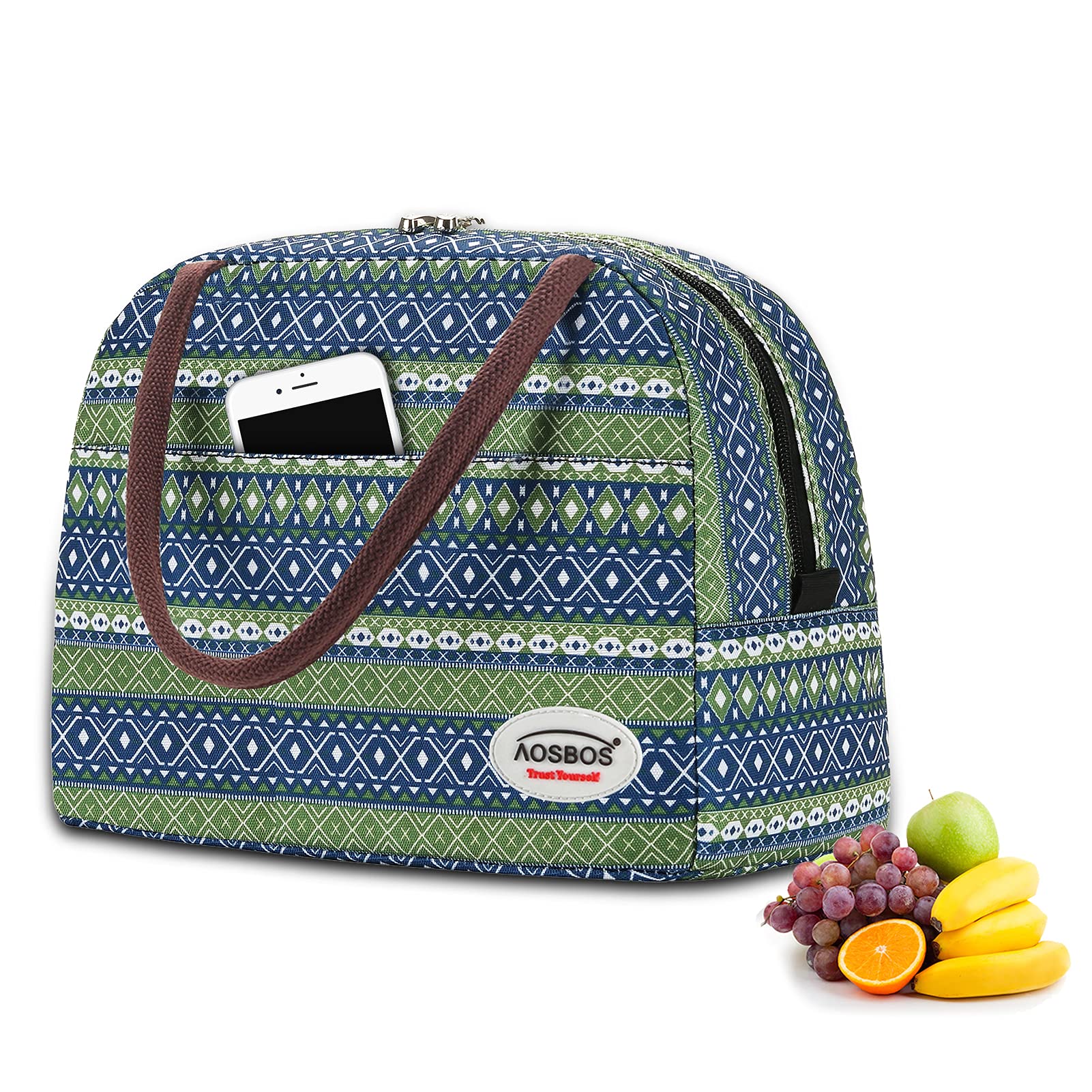 Aosbos Insulated Lunch Bag for Women & Men - Reusable Thermal Tote with Front Pocket, Leakproof Cooler Lunch Box for Work, Office & School | BPA Free Eco-Friendly Food Container for Meal Prep, Picnics & Travel | Keep Food Cold & Fresh for Commuting, Business Trips & Outdoor Adventures | Perfect for Daily Commute, Office Lunch, Camping & Road Trips