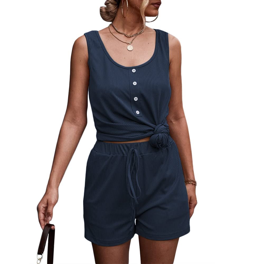 Women's Sleeveless U-Neck Pajama Set - 2 Piece Lounge Outfit with Strap Top & Shorts for Sleepwear, Home Comfort, and Summer Nightwear