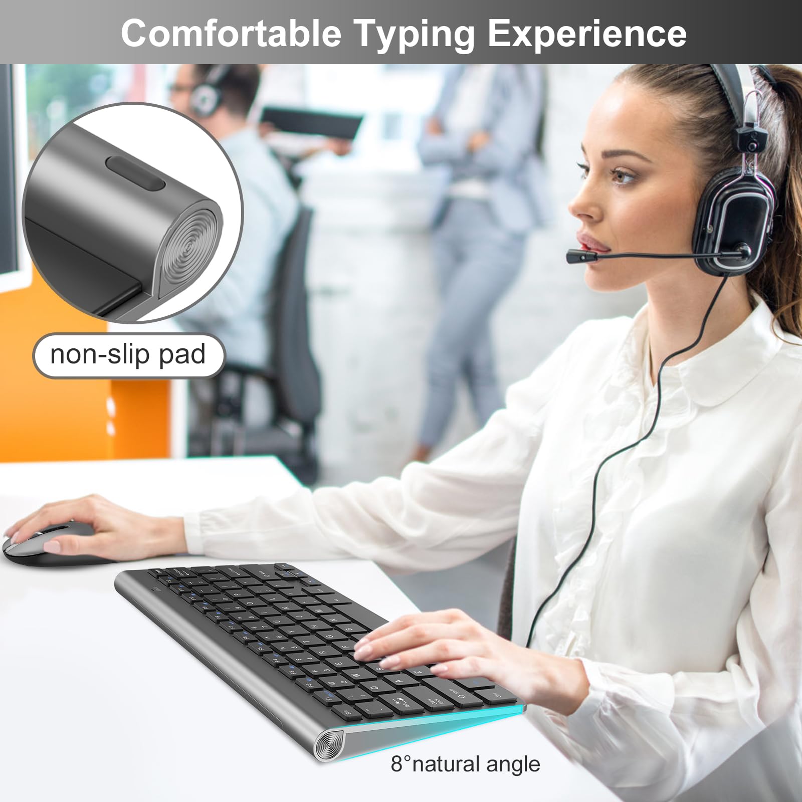 PINKCAT Mini Wireless Keyboard and Mouse Combo - Slim, Portable, Ergonomic Design with 12 Hotkeys & Quiet Cordless Mouse - Compatible with Laptop, PC, Mac, iMac, Windows (Gray) - Perfect for Home Office, Gaming, and Remote Work