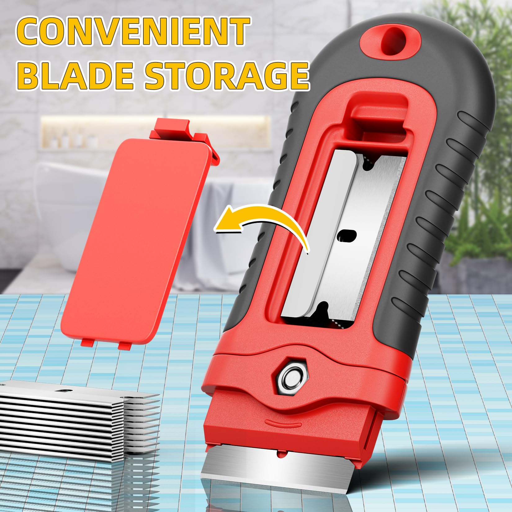 DIYSELF 1 Pack Heavy Duty Razor Blade Scraper (Red) with 400 Pcs Premium Single Edge Replacement Blades - Perfect for Window Cleaning, Paint Removal, Crafting and DIY Projects