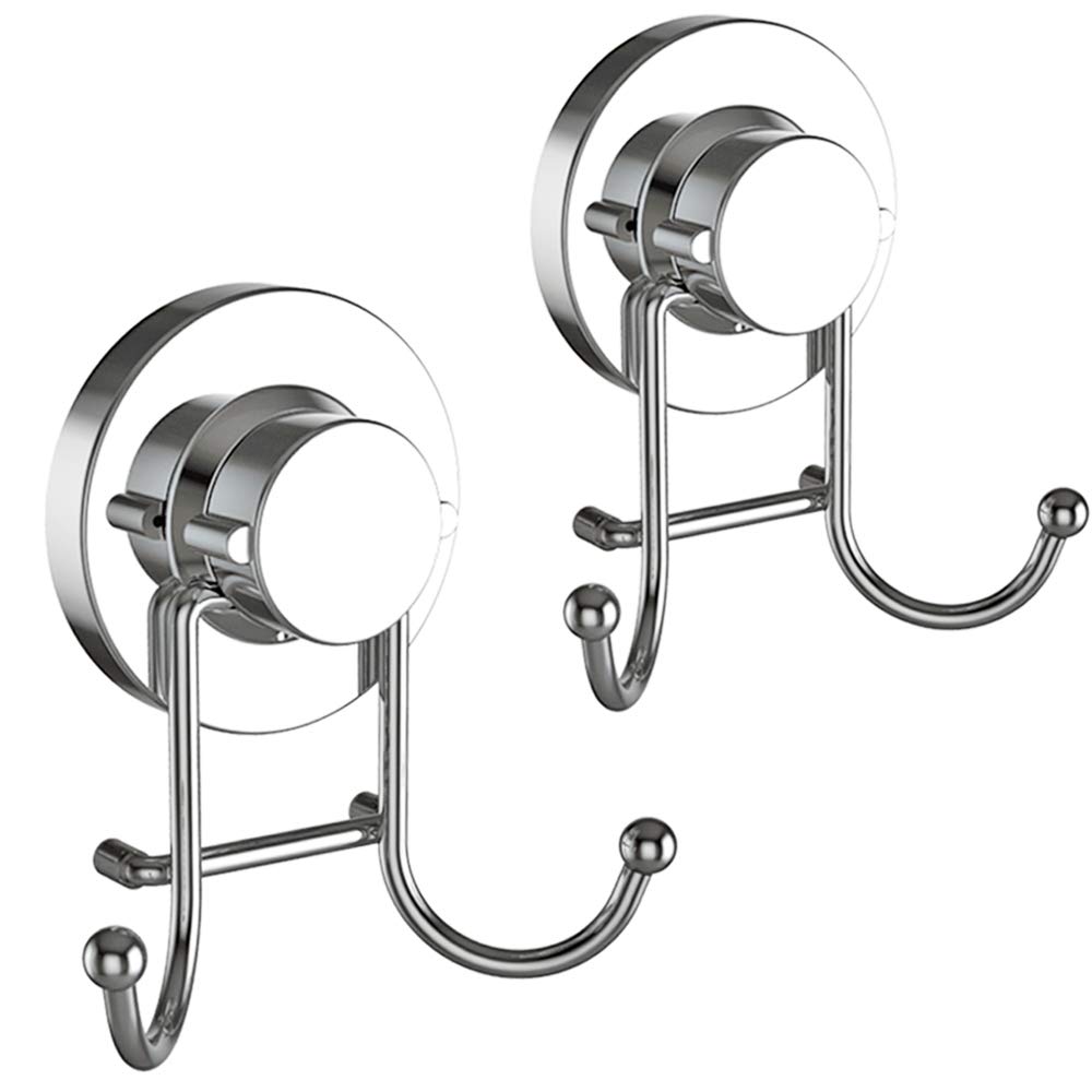 Stainless Steel Suction Cup Hooks (2-Pack) - Heavy Duty 15lb Capacity for Shower, Bathroom, Kitchen - Rustproof Chrome Finish for Towels, Loofahs, Robes - Perfect for Glass Doors, Mirrors & Tile Walls