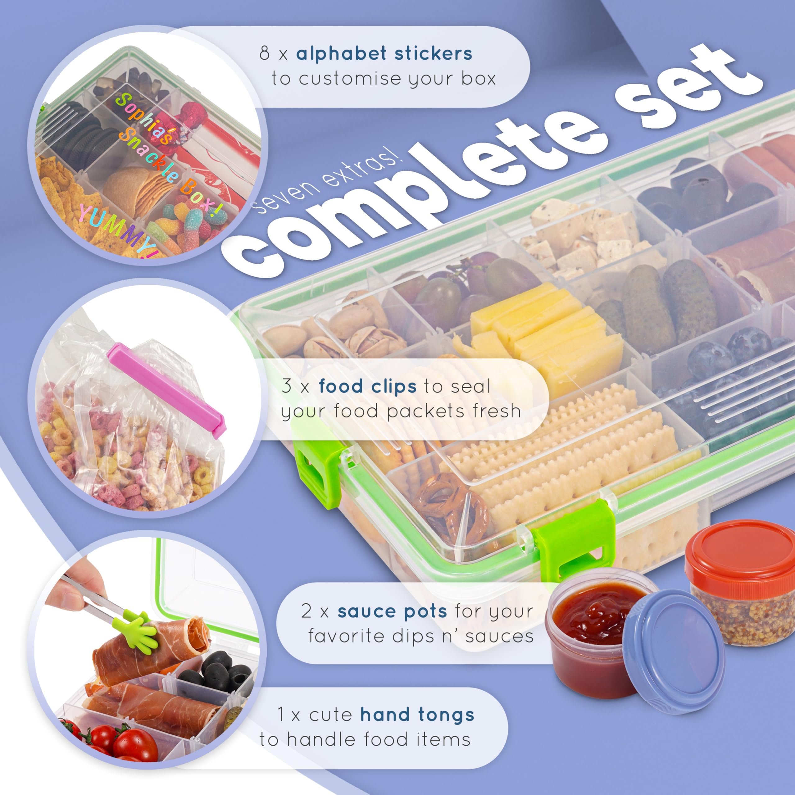 Reel Bites Snackle Box - Portable Travel Snack Container with Lid | Leak-Proof Snack Tray & Charcuterie Box for Picnics, Road Trips & Outdoor Adventures (Regular Size)