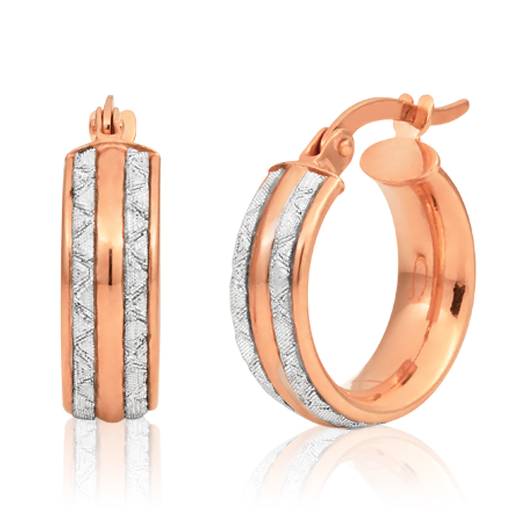 9ct Rose Gold Silver Filled Stardust Hoop Earrings - Elegant & Durable for Everyday Wear, Parties & Gifts