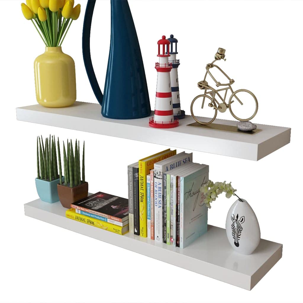 vidaXL Set of 4 White MDF Wall Shelves 31.5 Inch with Invisible Mounting System - Easy Install Floating Shelves for Books, Awards, Home Decor - Includes Screws & Wall Plugs - Perfect for Living Room, Bedroom, Office Display & Storage