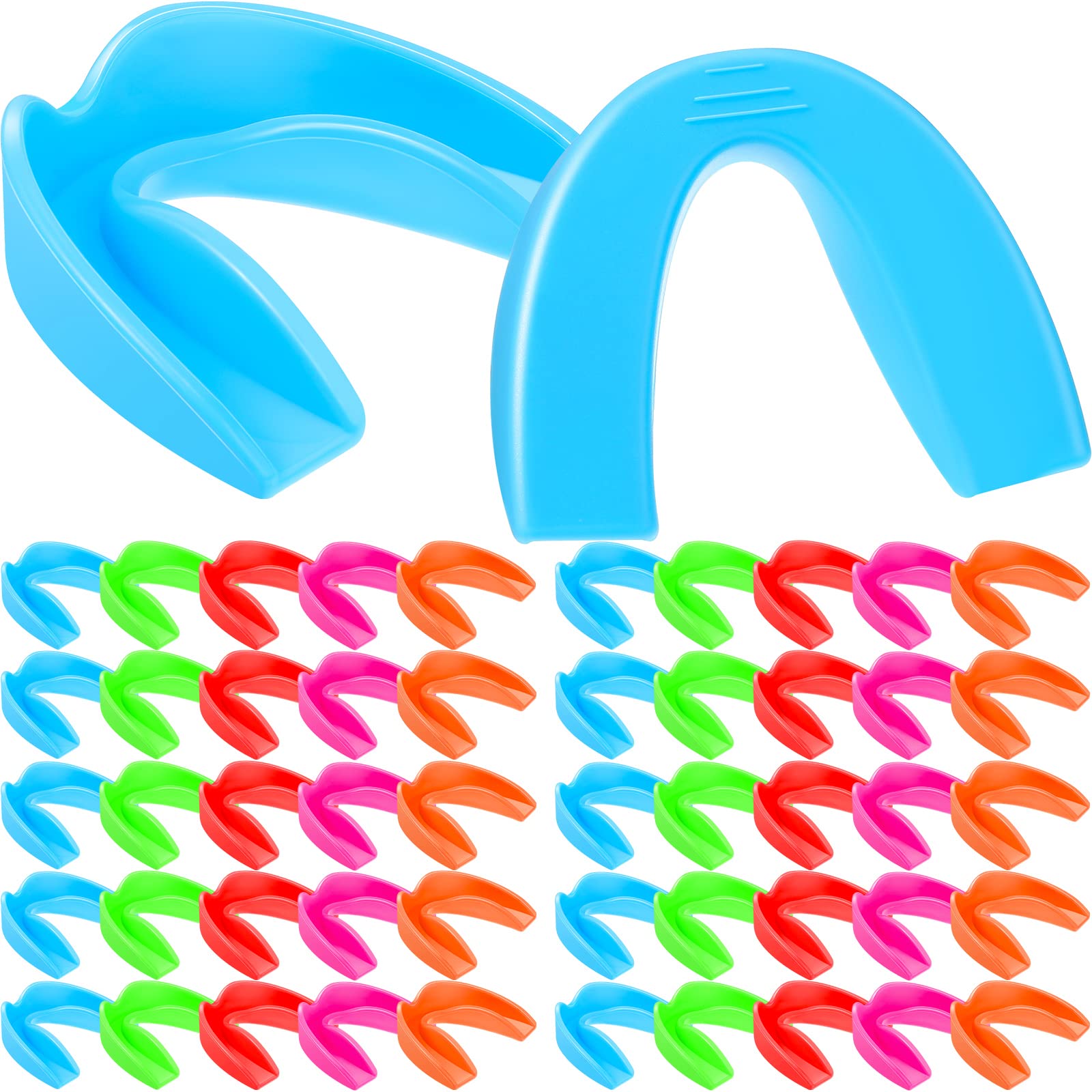 50 Pcs Kids Mouth Guards for Sports - Youth Football, Hockey, Lacrosse, Basketball & Boxing - Protective Teeth Mouthpieces for Boys & Girls (5 Colors) - Perfect for School Teams, Training & Competitive Games