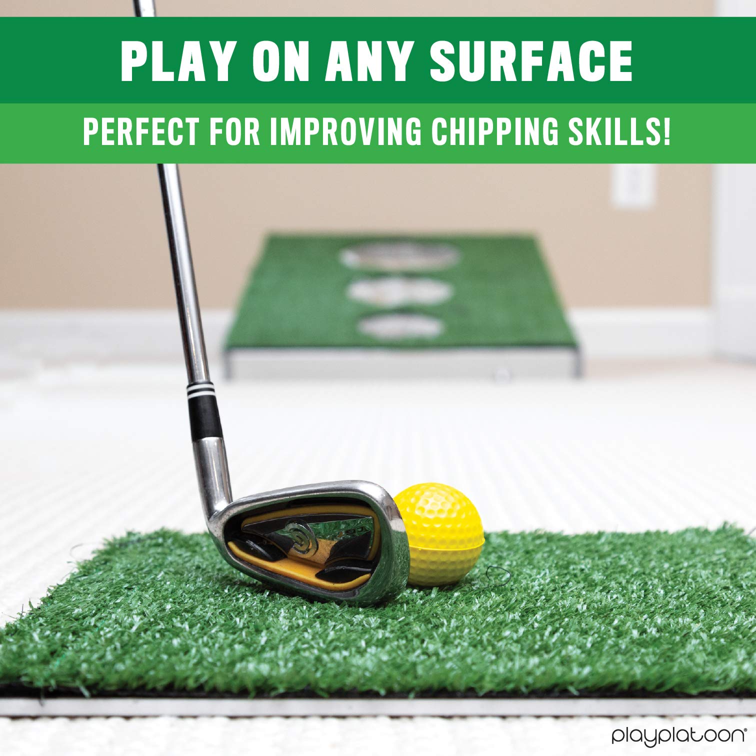 Play Platoon Golf Cornhole Game Set - Portable Backyard Golf Chipping Practice with 20 Foam Balls, Chip Mat, Carry Bag & Scoreboard - Perfect for Outdoor Parties, Tailgating and Family Fun