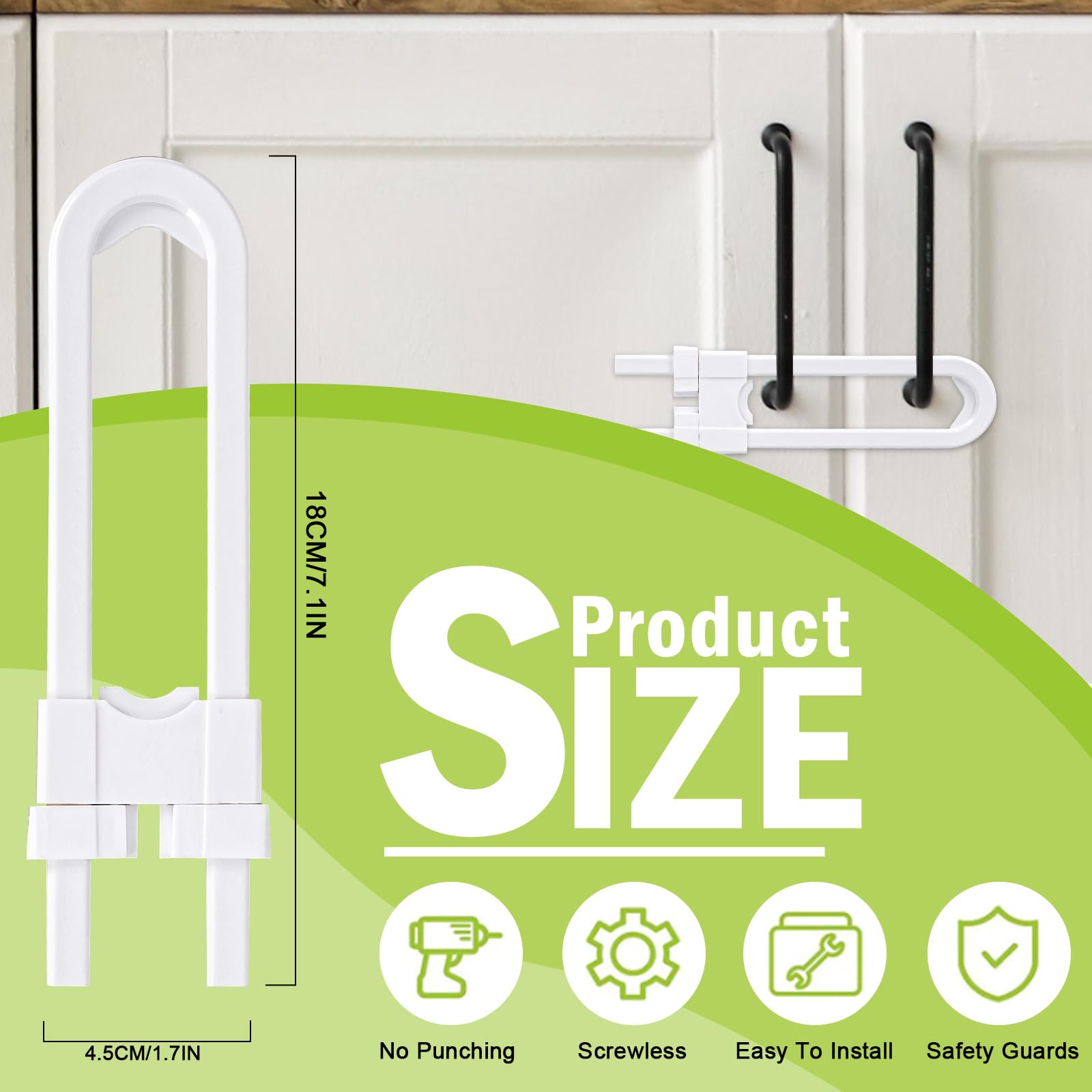 20Pcs Baby Safety Cabinet Locks - Childproof U-Shaped Latches for Sliding Doors, Drawers & Cupboards | Adjustable White Cabinet Locks for Handles & Knobs | Perfect for Baby Proofing Kitchens, Bathrooms & Nursery Furniture