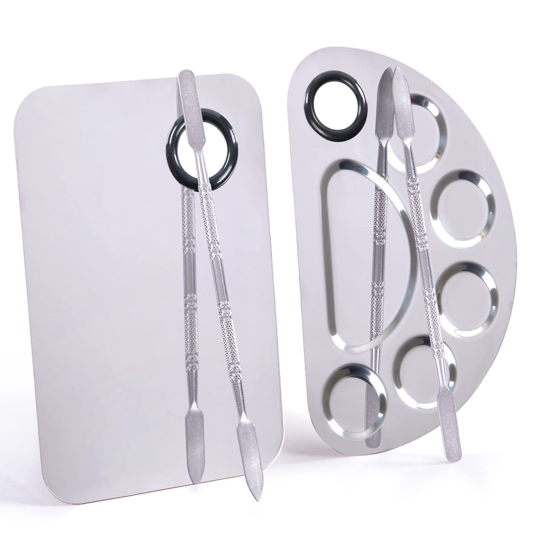 Professional Stainless Steel Makeup Palette with Spatula - 6×4 Inch Artist Mixing Tool for Foundation, Nail Art & Cosmetics (Silver, 2-Pack) - Perfect for Makeup Artists, Salon Professionals & DIY Beauty Enthusiasts
