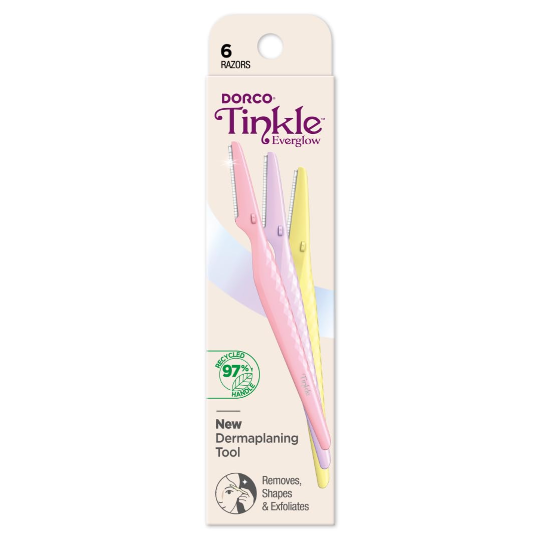 Tinkle Ultimate Dermaplaning Tool - 6 Pack Facial Razors for Peach Fuzz Removal & Exfoliation | Precision Eyebrow & Face Razor with Stainless Steel Safety Cover for Sensitive Skin | Perfect for At-Home Skincare Routine & Easter Gifts