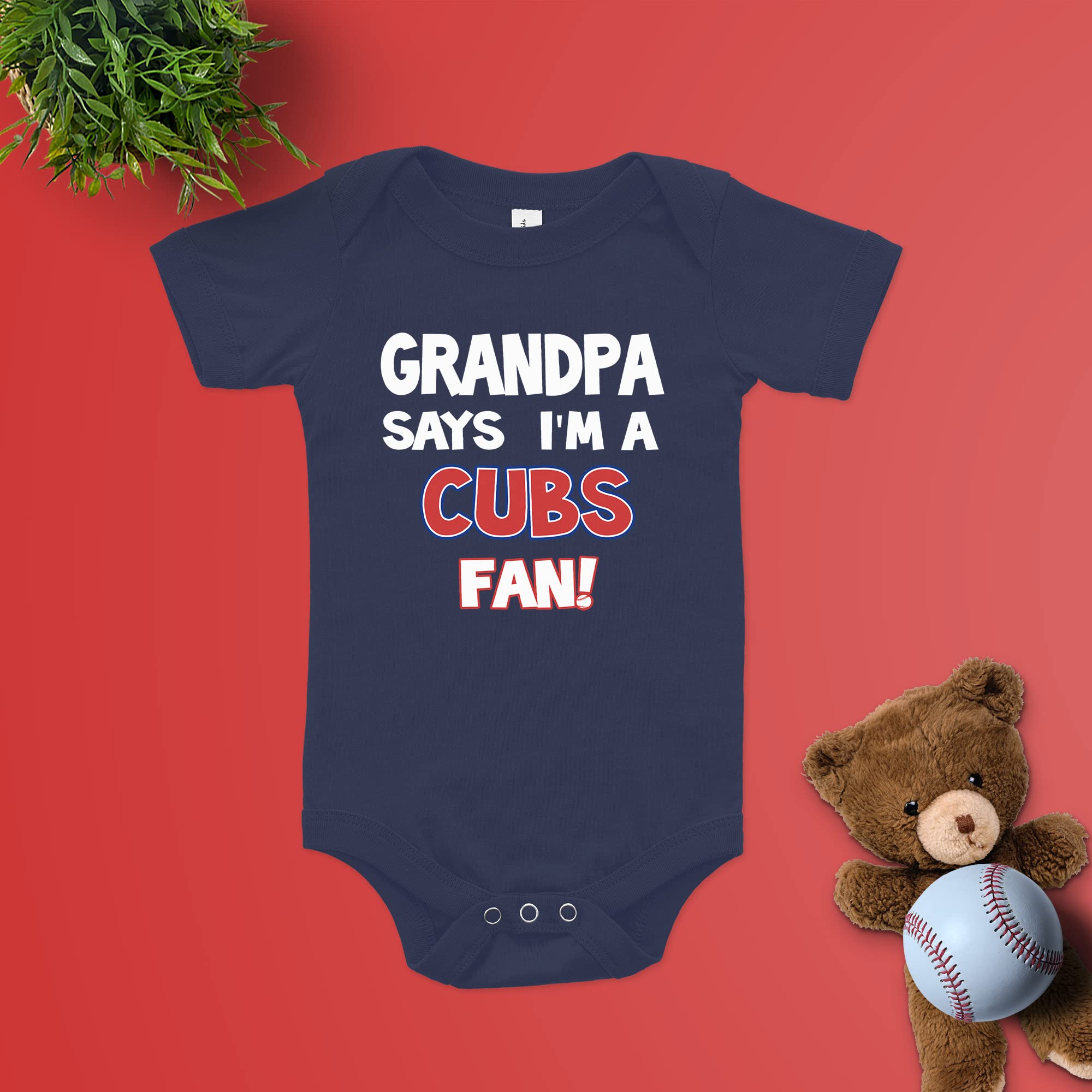 NanyCrafts Grandpa Says I'm a Cubs Fan Baby Bodysuit - Adorable Chicago Cubs Fan Outfit for Infants - Perfect for Baseball Games, Family Photos & Cubs Fan Gifts