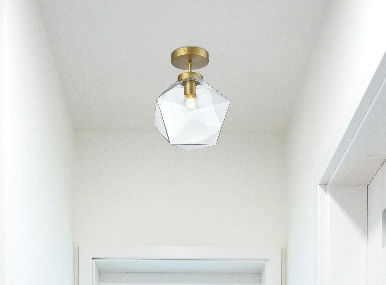Lawrence 1-Light Mid-Century Modern Metal Flush Mount Ceiling Light in Black/Clear Glass - Perfect for Living Room, Bedroom & Hallway Lighting