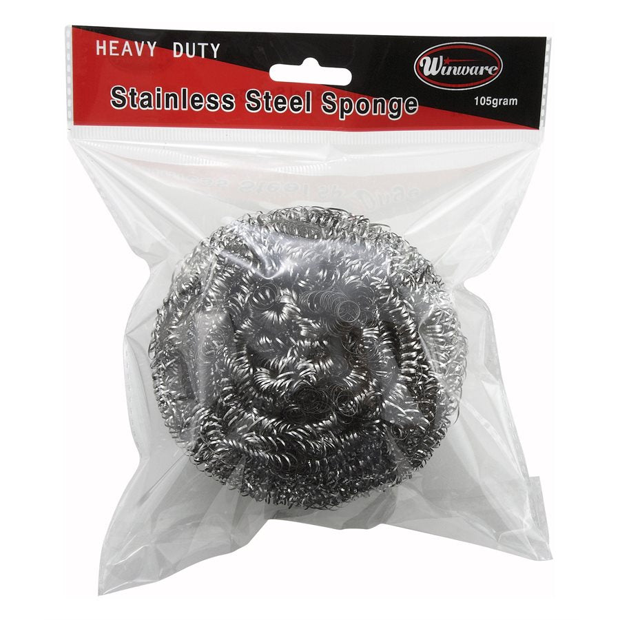 Winco Premium Stainless Steel Scrubbing Sponge - Heavy Duty 150g for Tough Cleaning - Perfect for Pots, Pans, Grill Grates & Burnt-on Food Removal