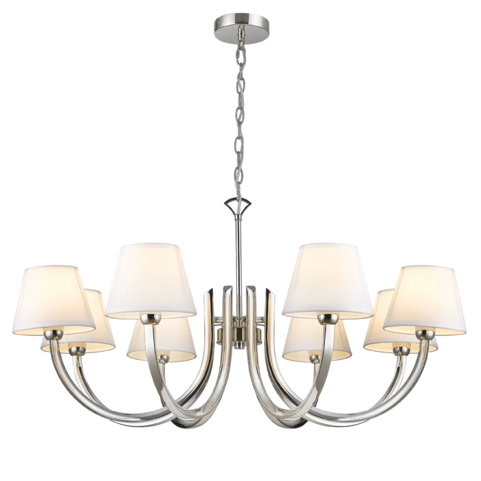 8-Light Multi-Arm Pendant Chandelier in Polished Nickel - Modern Ceiling Light Fixture for Dining Room, Kitchen Island & Living Room