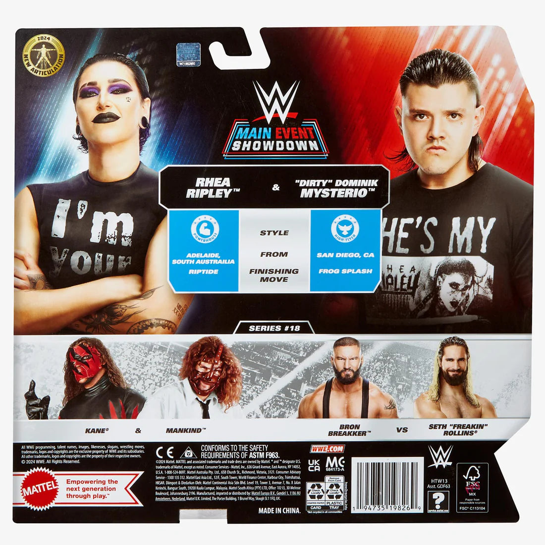 WWE Main Event Series Rhea Ripley & Dirty Dominik Mysterio 2-Pack Action Figures - Collectible Wrestling Toys for WWE Fans & Display