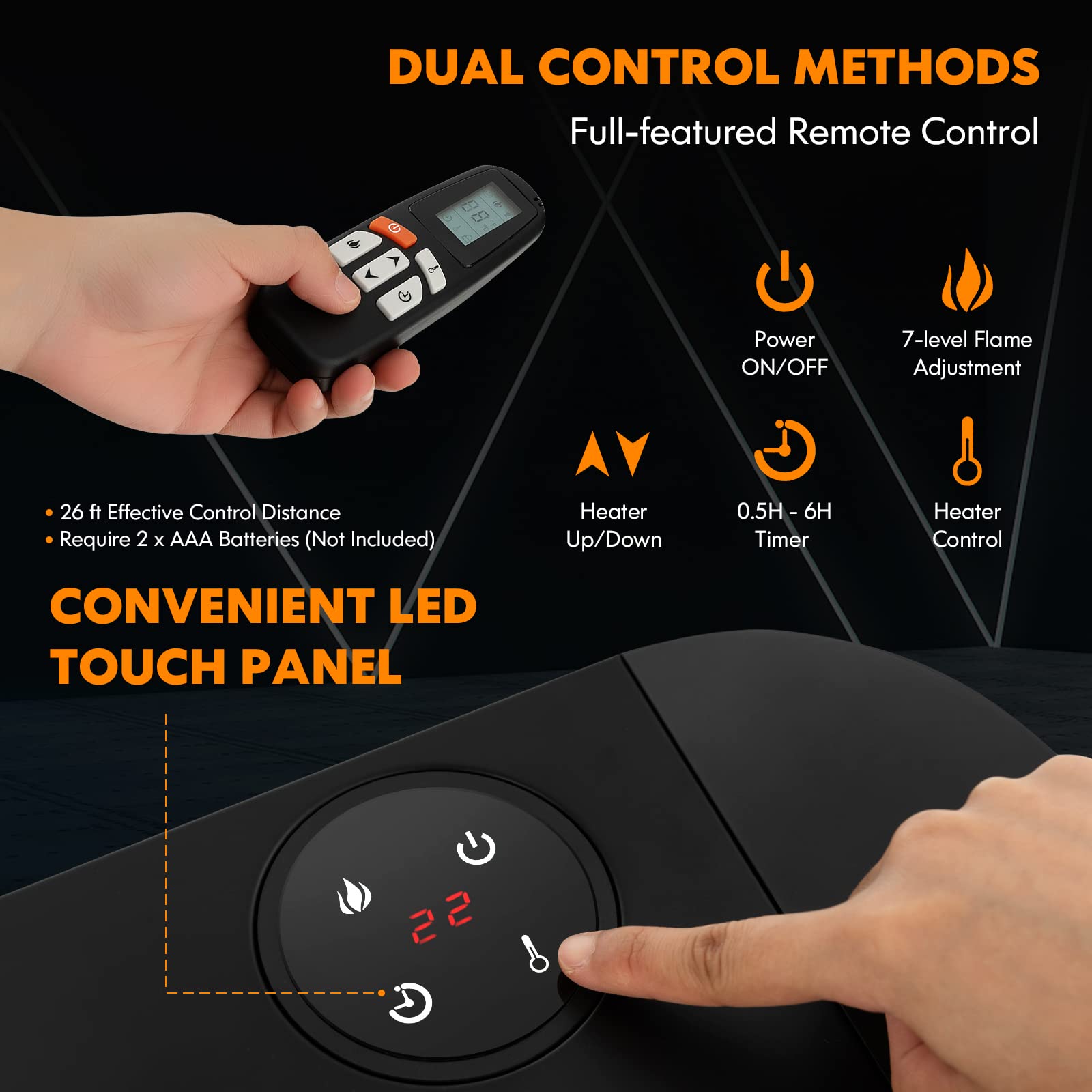 Tangkula 1400W Electric Baseboard Heater with Remote Control - 6 Adjustable 3D Flame Effects, Built-in Thermostat & Timer - Overheat & Waterproof Protection (IPX4) - Perfect for Bedroom, Living Room & Office Heating