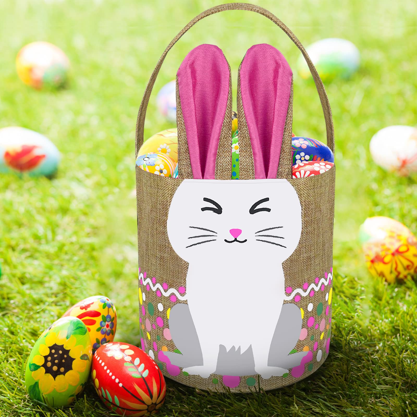 Personalized Easter Basket with Cute Blue Bunny Ears - Empty Linen Easter Gift Basket for Kids, Boys & Girls - Perfect for Easter Egg Hunts, Party Favors & Spring Celebrations