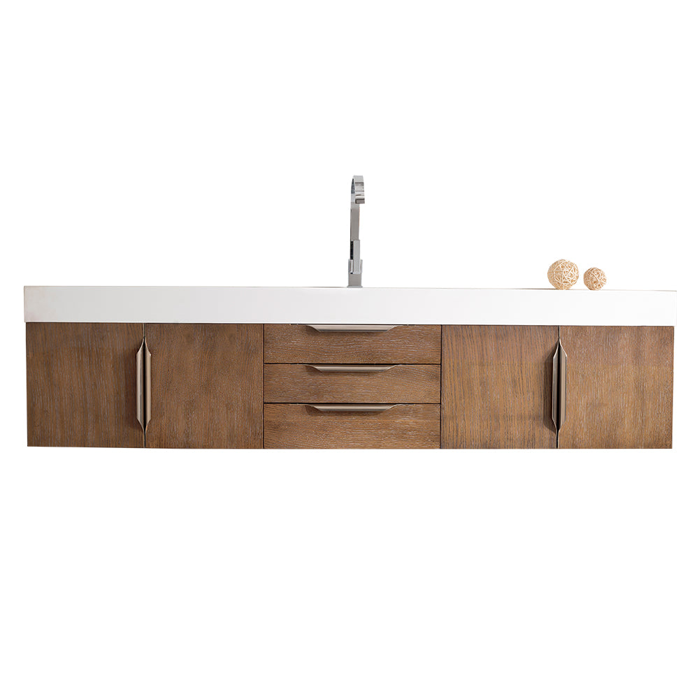 72 Inch Mercer Island Single Bathroom Vanity in Latte Oak with Glossy White Composite Top - Perfect for Modern Master Bathrooms & Powder Rooms