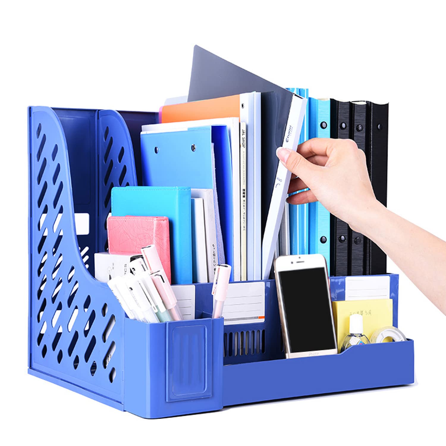 4 Compartment Plastic Storage Organizer Box - Magazine File Holder & Desk Organizer for Office, Home, School - Sturdy Binder Organizer with File Folders for Documents, Books, Stationery