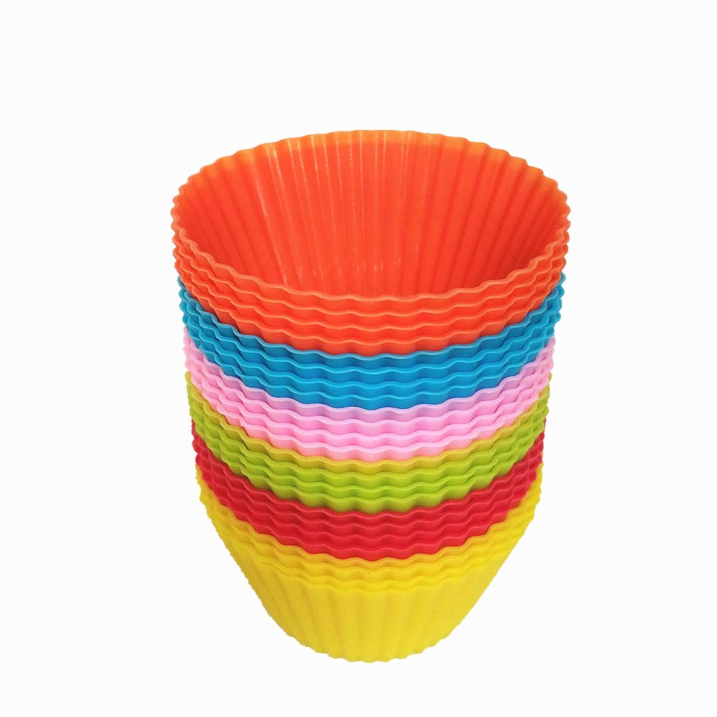 24 Pack Silicone Baking Muffin Cups - Reusable Non-Stick Cupcake Liners & Molds for Baking, Party, and Meal Prep (BPA-Free)
