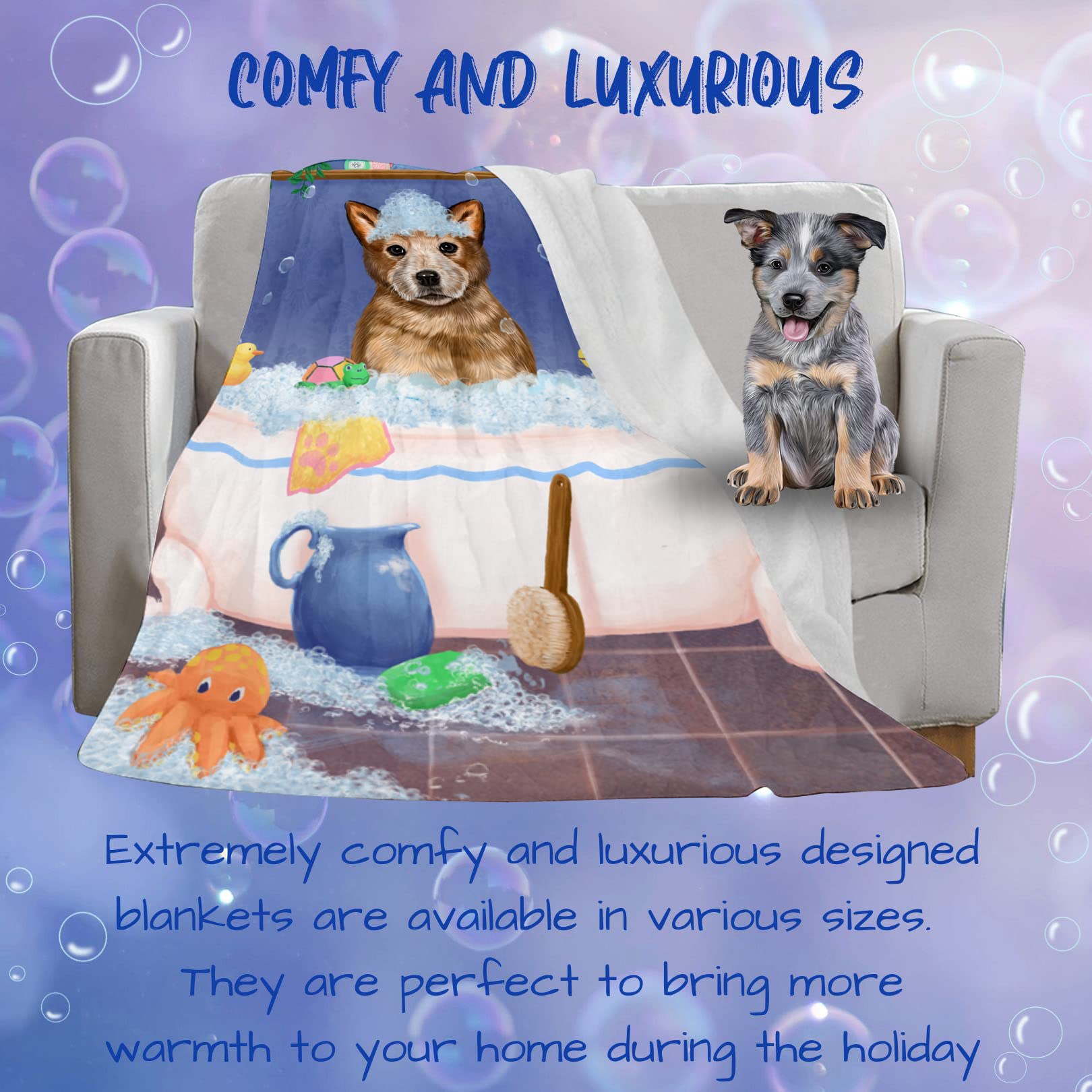 Rub A Dub Dog in A Tub Australian Cattle Dog Blanket - Lightweight Soft Cozy Durable Woven Throw (50x60) for Dogs & Pet Lovers - Perfect for Sofa, Couch, Bed & Home Decor BLNKT62641