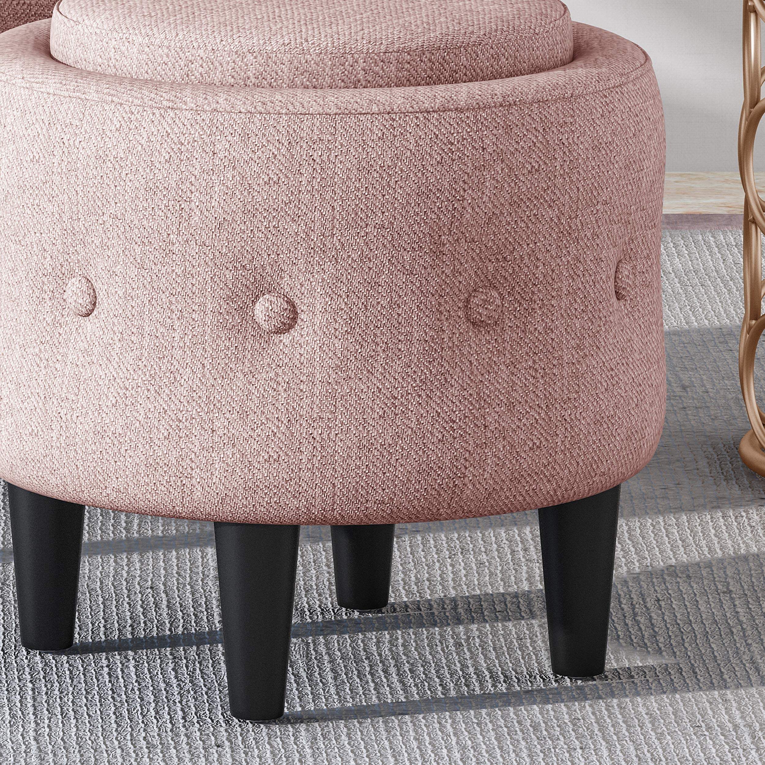 GDFStudio Petite Tufted Fabric Chair and Ottoman Set in Light Blush & Dark Brown - Compact Living Room Furniture for Small Spaces, Apartment Decor, Cozy Reading Nook Accent Chair