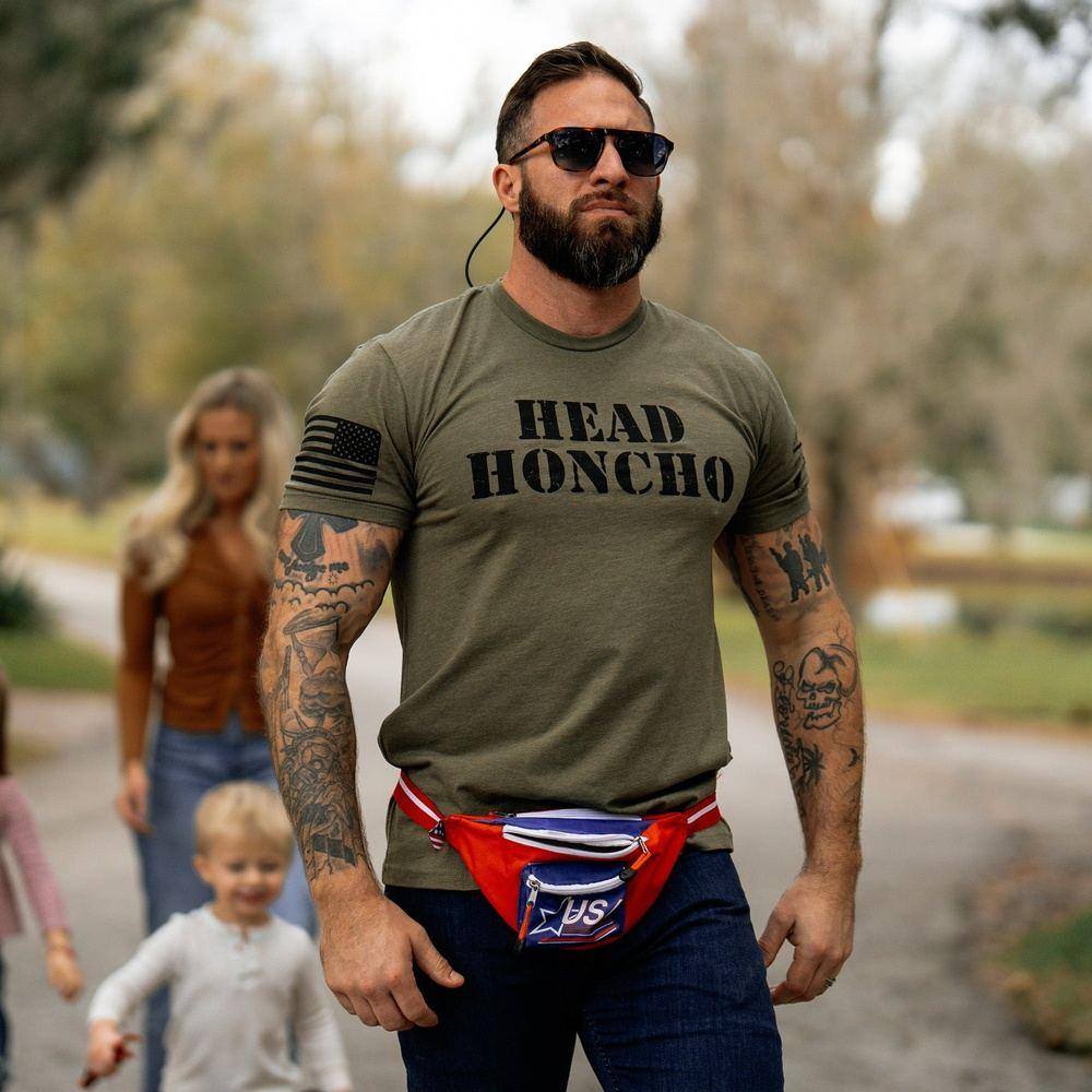 Head Honcho T-Shirt for Men - Military Green Cotton Tee - Casual Wear, Workout & Everyday Outfits
