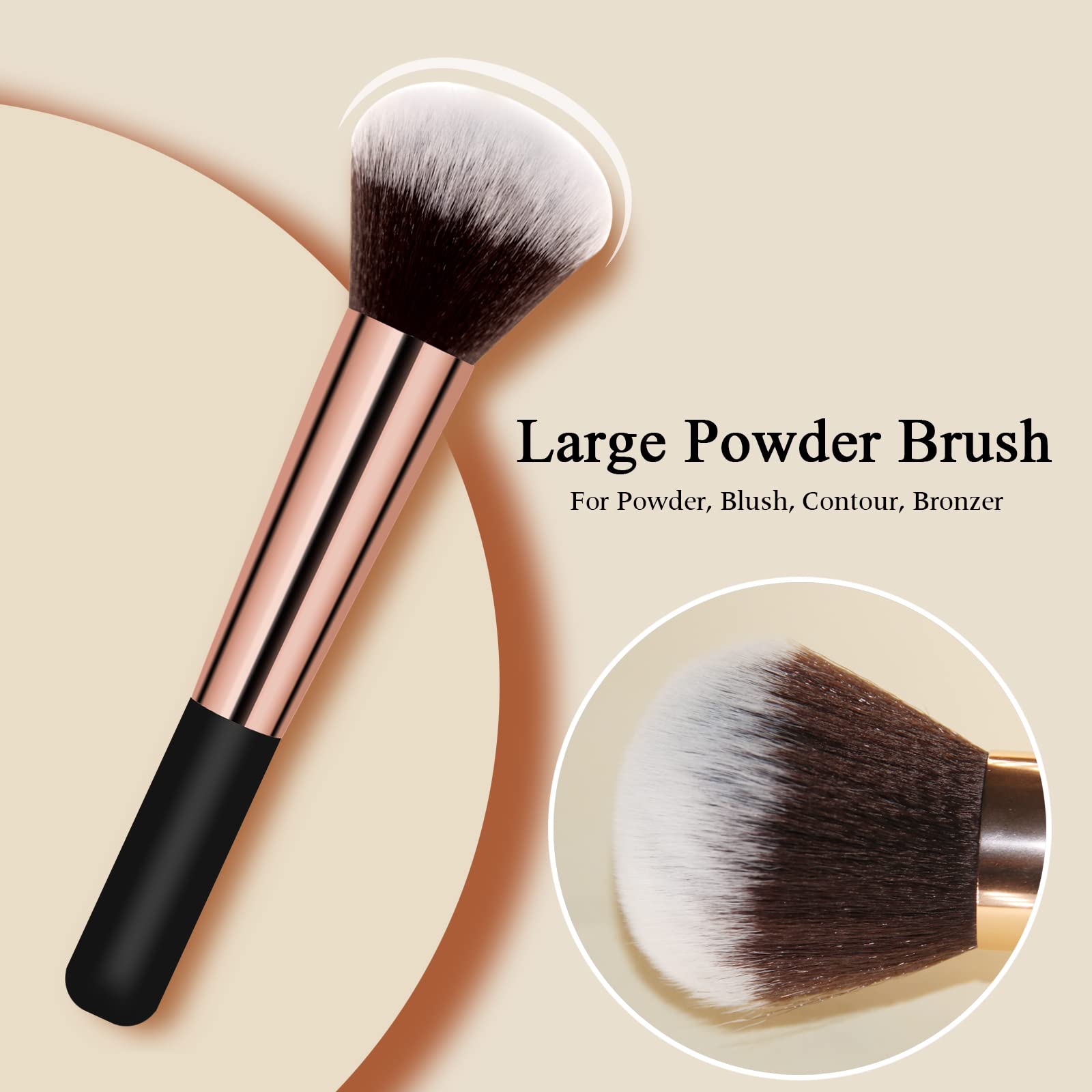 Banidy Makeup Brush Set - Powder, Foundation, Highlighter - Wooden Handle for Flawless Blending