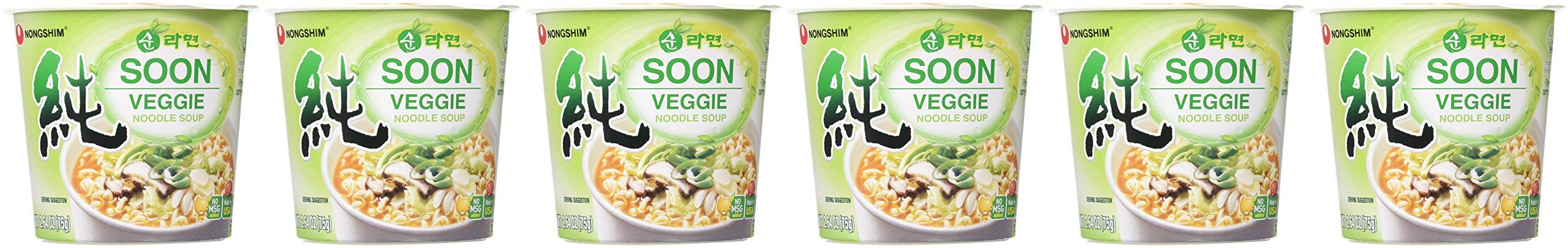 Nongshim Soon Veggie Cup Noodle Soup, 2.6oz (6-Pack) x 2 - Quick & Easy Vegan Instant Ramen for Office Lunch, College Dorm, or Emergency Food Supply
