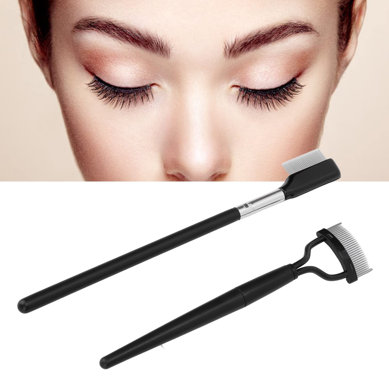2pcs Stainless Steel Eyelash Comb Set - Foldable Lash Separator & Grooming Brush for Perfect Lashes | Professional Makeup Tool for Eyelash Extensions, Mascara Application & At-Home Beauty Care