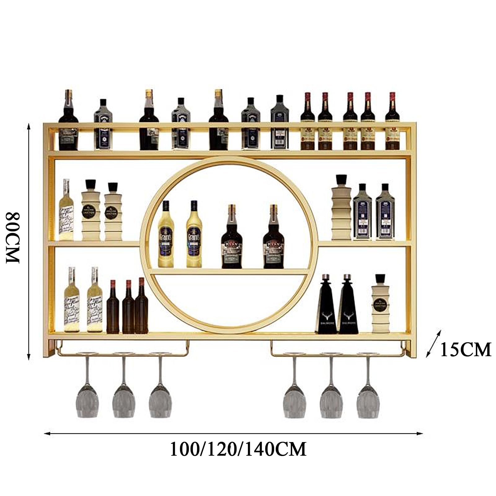 Metal Wall Mounted Wine Display Rack - Floating Bar Shelves with Iron Stand for Wine Bottles | Perfect for Home Decor, Restaurants & Bars | Space-Saving Wine Storage Solution