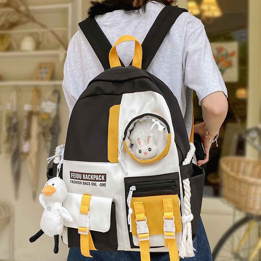 Stylish Waterproof Nylon Backpack for Women - Kawaii Harajuku Fashion School Bag, Cute College Student Bookbag for Girls | Perfect for School, Travel & Daily Use