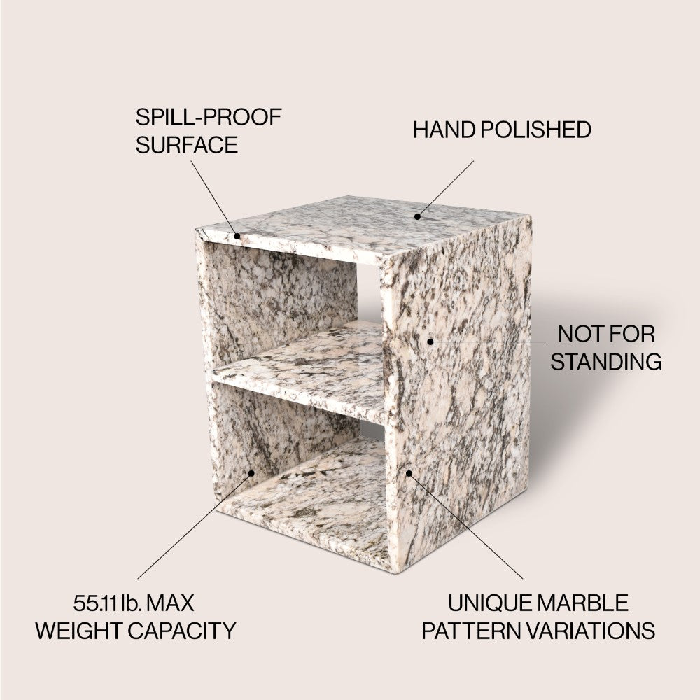 Modern Natural Marble Handmade Rectangular 2-Tier End Table - Sloane 20 - Perfect for Living Room, Bedroom, or Office Side Table