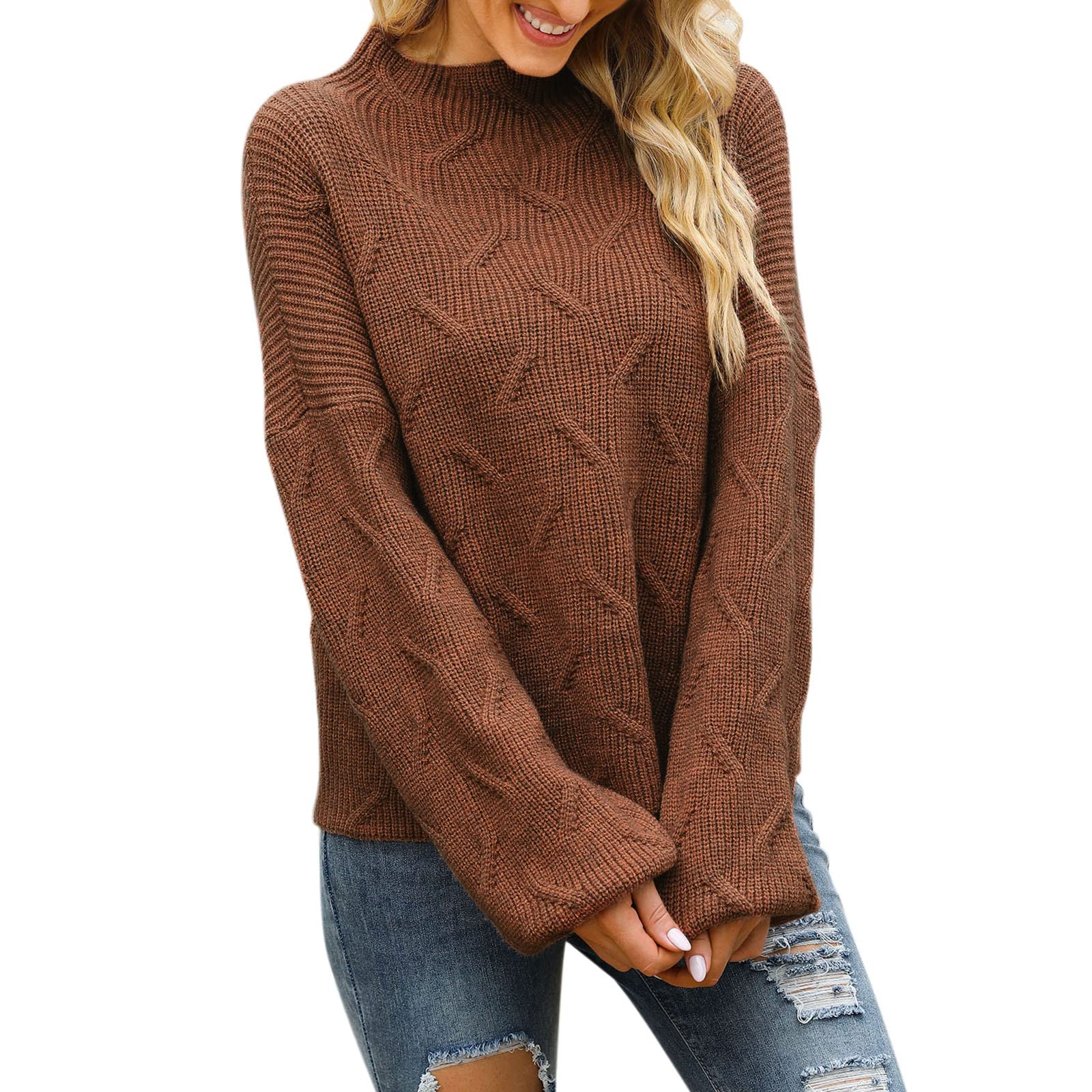 Women's Long Sleeve Knit Pullover Sweater - Casual Warm Stand Collar Tops for Fall & Winter | Perfect for Office, Date Night & Cozy Home Wear