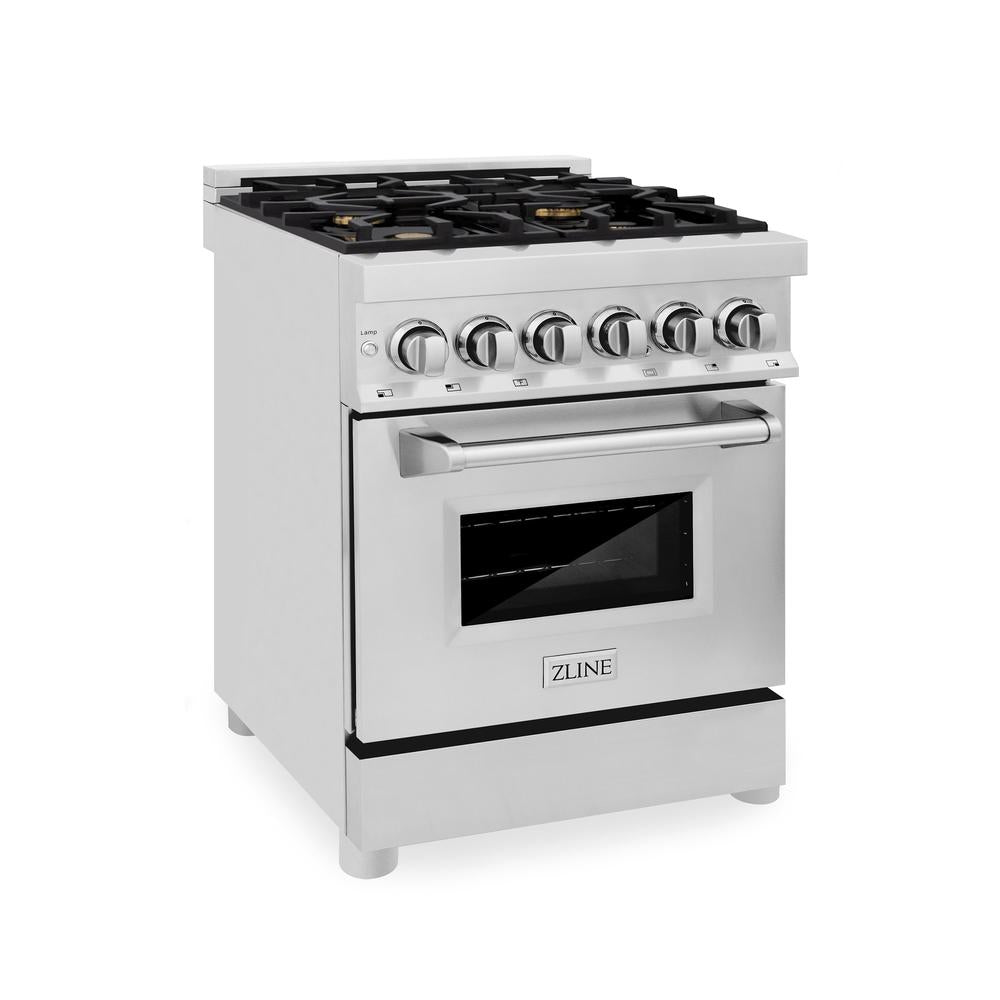 ZLINE 24-inch 2.8 cu. ft. Stainless Steel Dual Fuel Range - Gas Cooktop & Electric Convection Oven with 4 Brass Burners (RA BR 24) | Perfect for Modern Kitchens & Professional Cooking