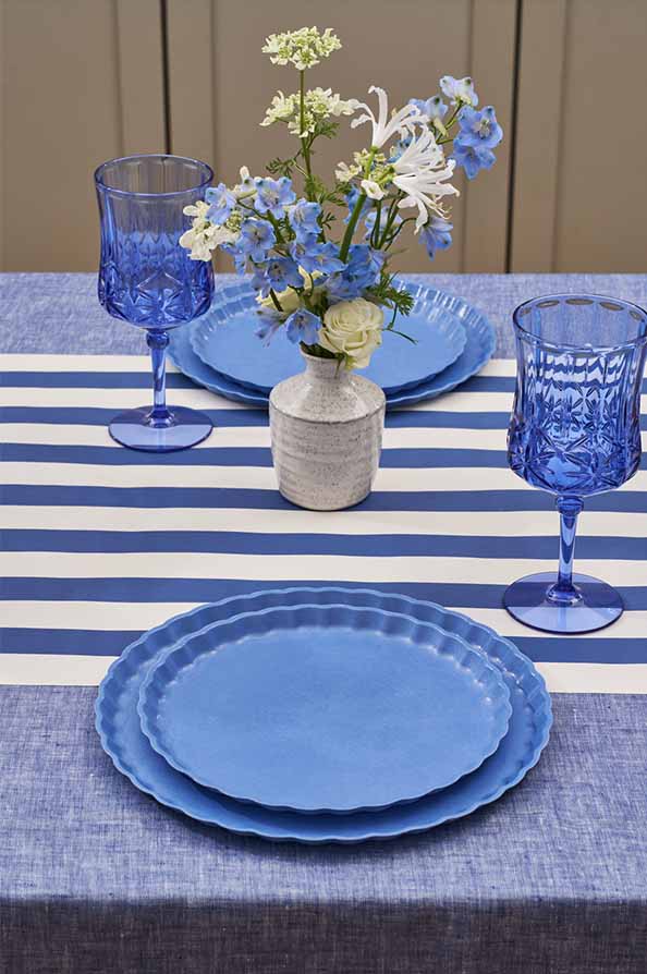 Eco-Friendly Dinner Plates Set of 8 - French Blue Ceramic Plates for Everyday Use, Parties & Sustainable Dining | Dishwasher & Microwave Safe