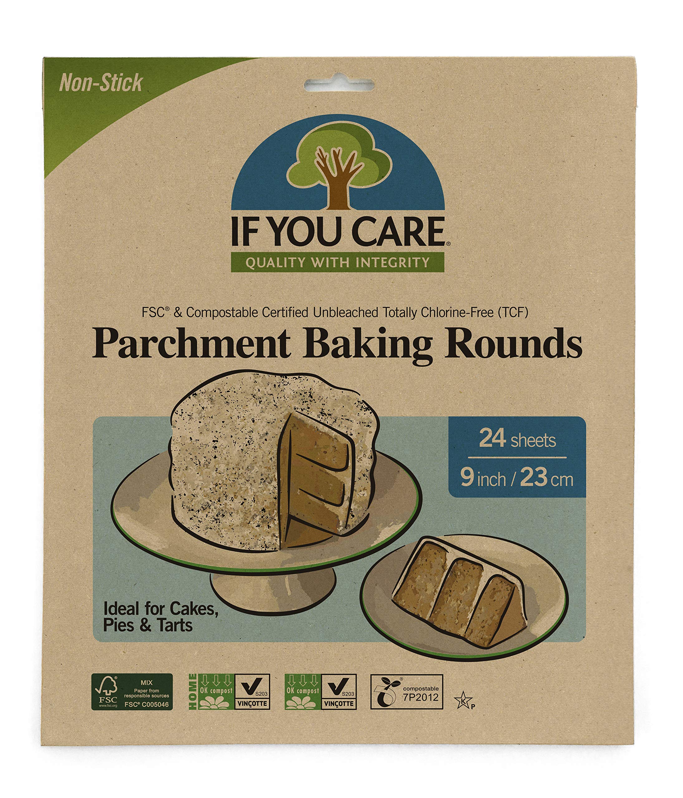 If You Care Unbleached Parchment Paper Rounds - 20 Pack of 24 Count 9-Inch Baking Liners for Cakes, Pies, Tarts | Chlorine Free, Greaseproof, Silicone Coated | Perfect for Home Baking, Pastry Making & Dessert Preparation
