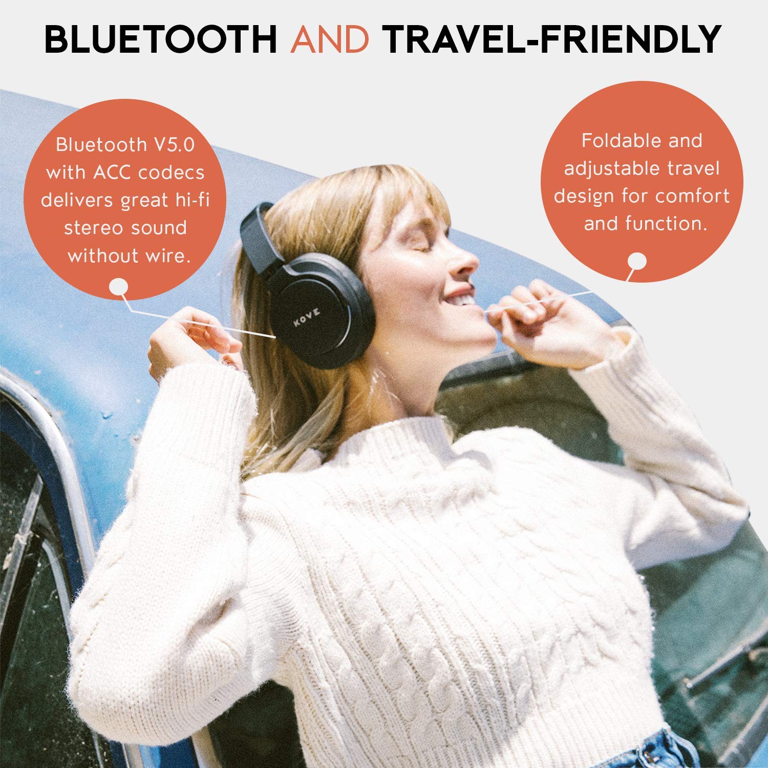KOVE 101-N Active Noise Cancelling Wireless Bluetooth Headphones - Over-Ear Hi-Res Audio with Deep Bass, 200H Battery Life, Memory Foam Earpads | Built-in Mic for Calls | Perfect for Travel, Home Office & Commuting