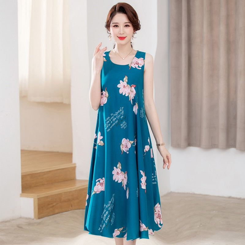 Vintage Floral Print Sleeveless Dress for Women - Summer Casual, Beach Party, and Date Night Outfit