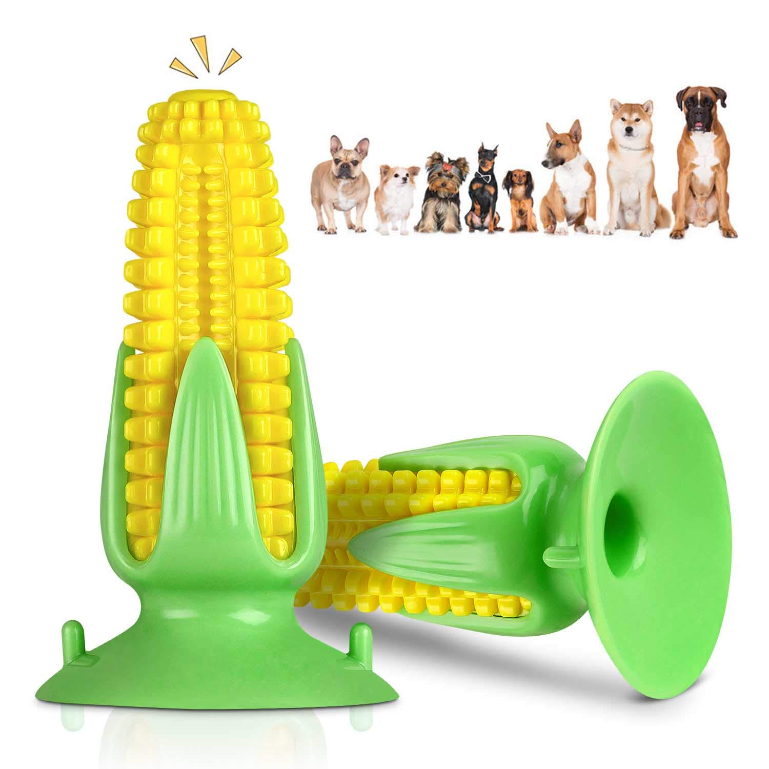 YUESUO Dog Toothbrush Chew Toy - Durable Natural Rubber Teething & Squeaky Corn Toy for Puppies & Adult Dogs - Promotes Dental Health & Relieves Boredom - Perfect for Indoor Play, Training Rewards & Anxiety Relief