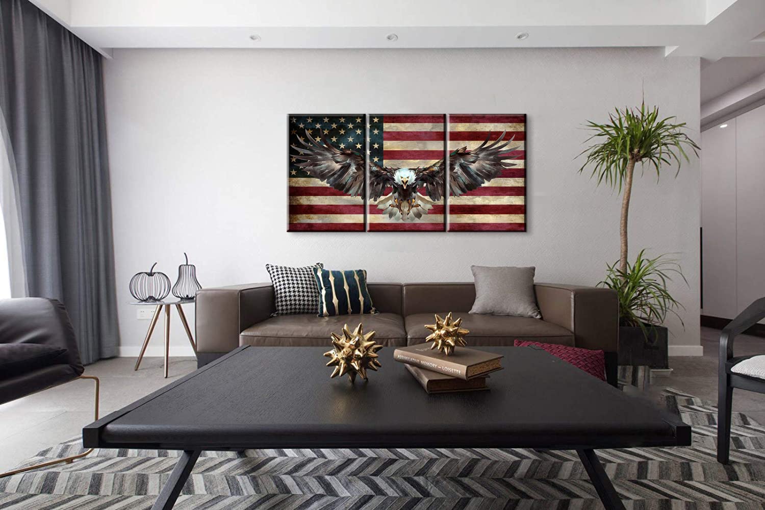 3 Piece American Flag Wall Art Set - Patriotic Wooden Flag Decor for Living Room & Bedroom - Army Military Eagle Wall Hangings - Ready to Hang Home Decor (20''W x 28''H x 3PCS) - Perfect for Veterans Day, Memorial Day & 4th of July Celebrations