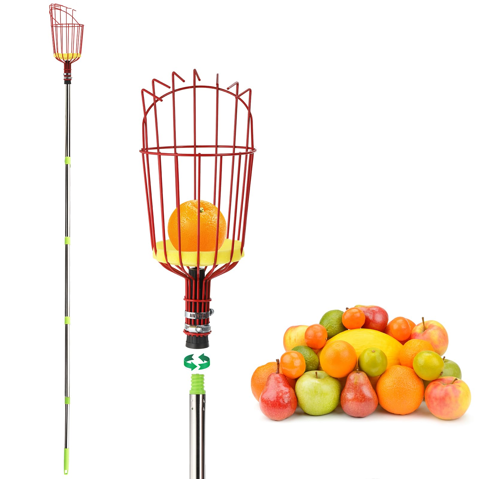 Suwimut 8FT Telescopic Fruit Picker Pole with Twist-On Basket - Adjustable Harvesting Tool for Avocados, Lemons, Pears, Mangoes & Oranges - Perfect for Home Orchards, Backyard Harvesting & Tall Tree Fruit Picking