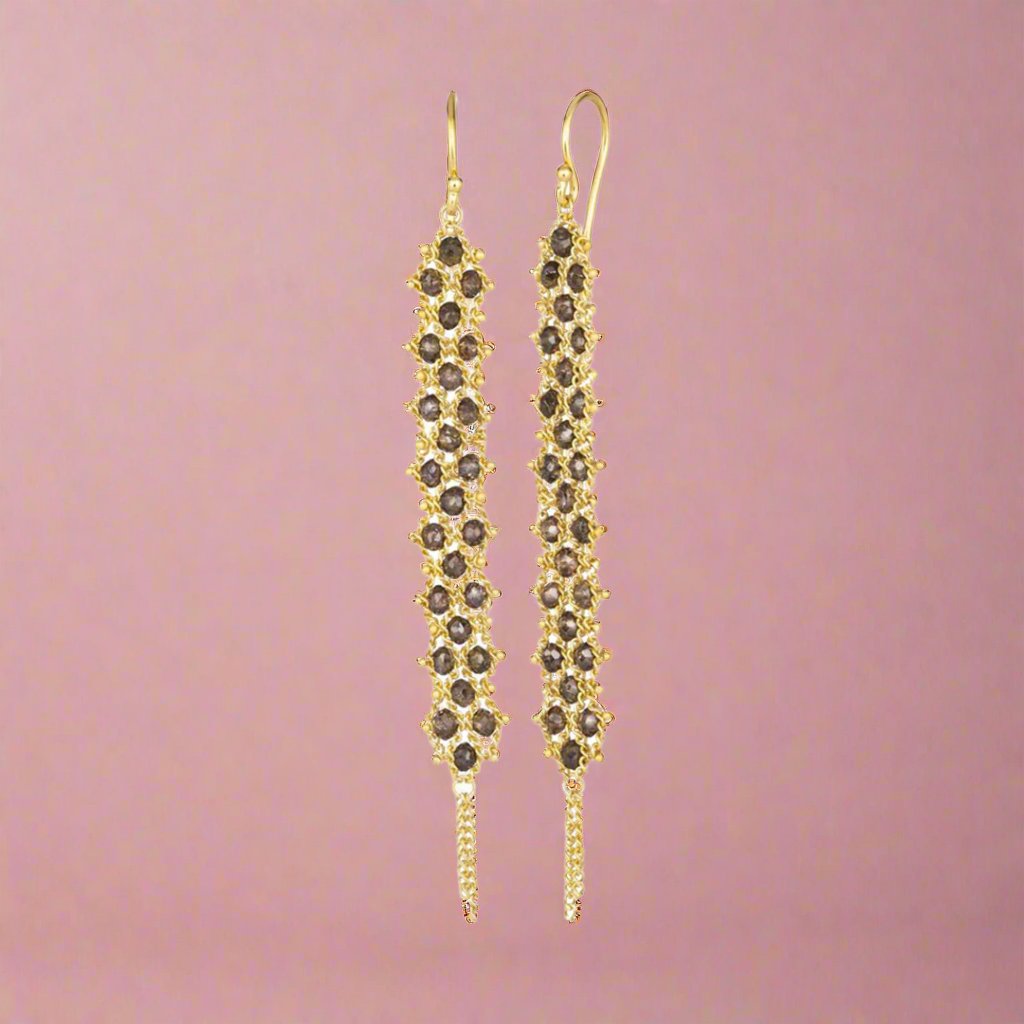 Elegant Champagne Diamond Woven Textile Earrings for Women - Perfect for Weddings, Parties & Special Occasions