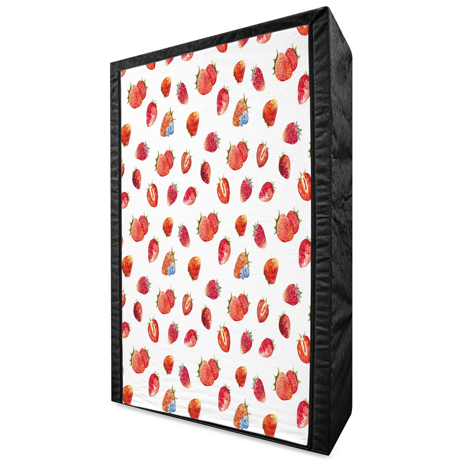Ambesonne Watercolor Fabric Wardrobe - Portable Clothing Organizer with Shelves, 42.5 Inch, Slate Blue Vermilion | Ripe Strawberries & Blueberries Fruit Pattern | Perfect for Bedroom, Closet, Dorm Storage & Travel Use