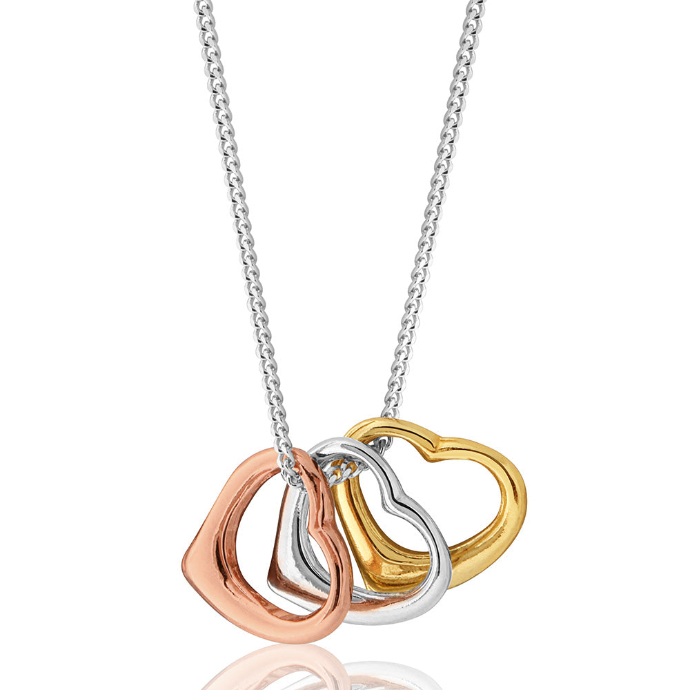 45cm Sterling Silver Rose Gold & Gold Plated Triple Floating Heart Pendant Necklace for Women - Elegant Gift for Valentine's Day, Anniversary & Special Occasions