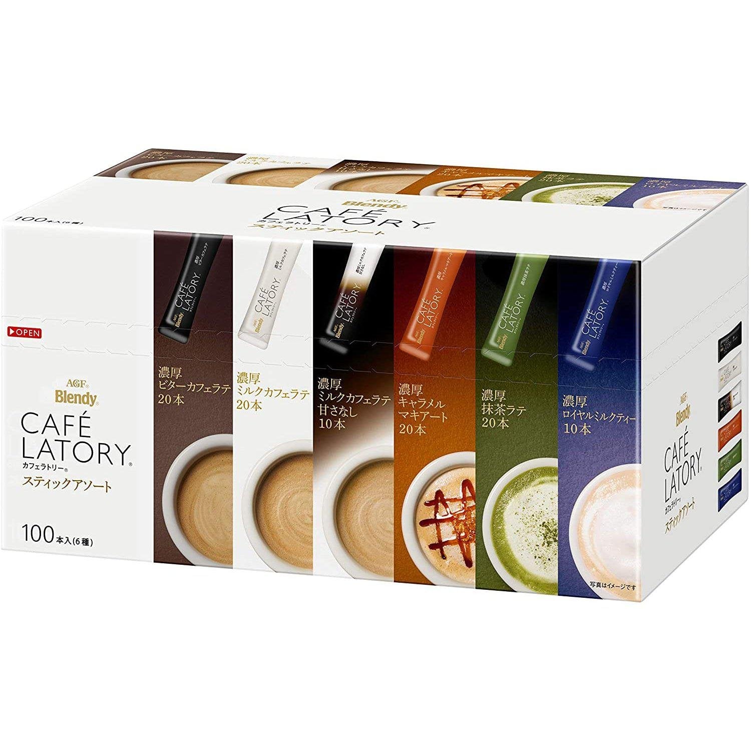 AGF Blendy Cafe Latory Instant Tea & Coffee Variety Pack - 100 Sticks (Assorted Flavors) | Perfect for Office, Home & Travel | Japanese Instant Beverage Mix