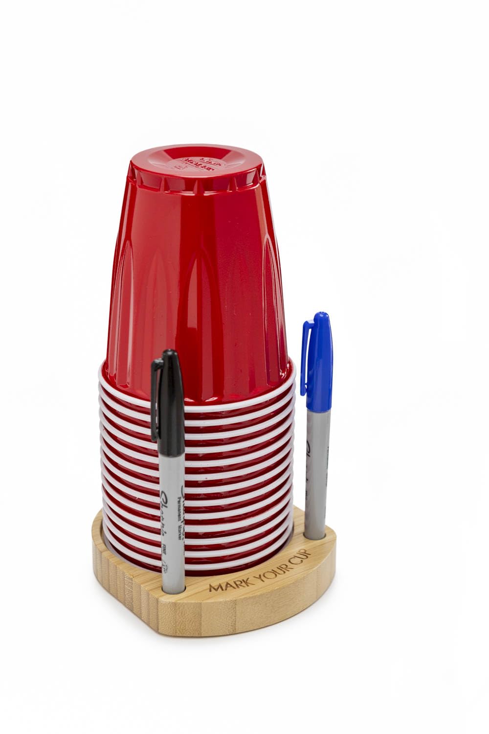 Wooden Party Cup Holder with Marker Slots - Essential Drink Organizer for Events, Weddings & Gatherings - Perfect for Keeping Track of Beverages at Parties, BBQs and Social Events
